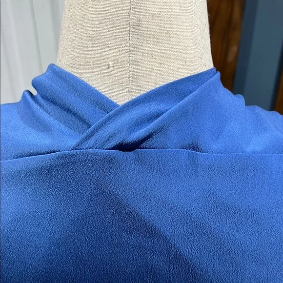 MM Lafleur Blue Wrap Tie Front Sheath Dress - Picture 7 of 8